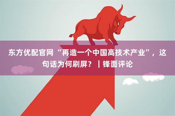 东方优配官网 “再造一个中国高技术产业”，这句话为何刷屏？｜锋面评论