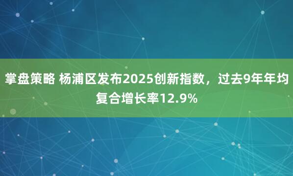 掌盘策略 杨浦区发布2025创新指数，过去9年年均复合增长率12.9%