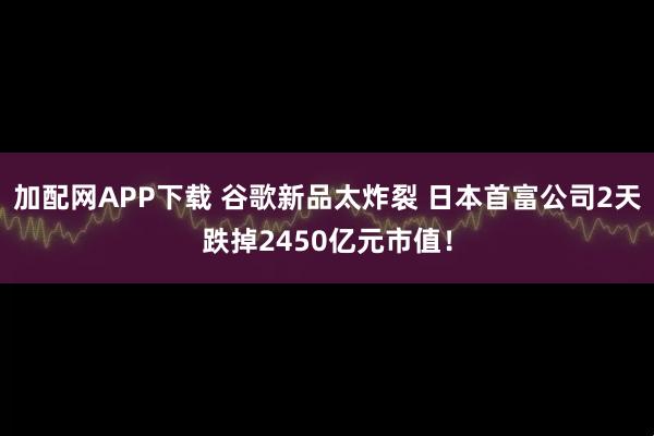 加配网APP下载 谷歌新品太炸裂 日本首富公司2天跌掉2450亿元市值！