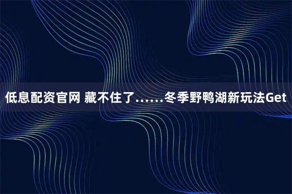 低息配资官网 藏不住了……冬季野鸭湖新玩法Get